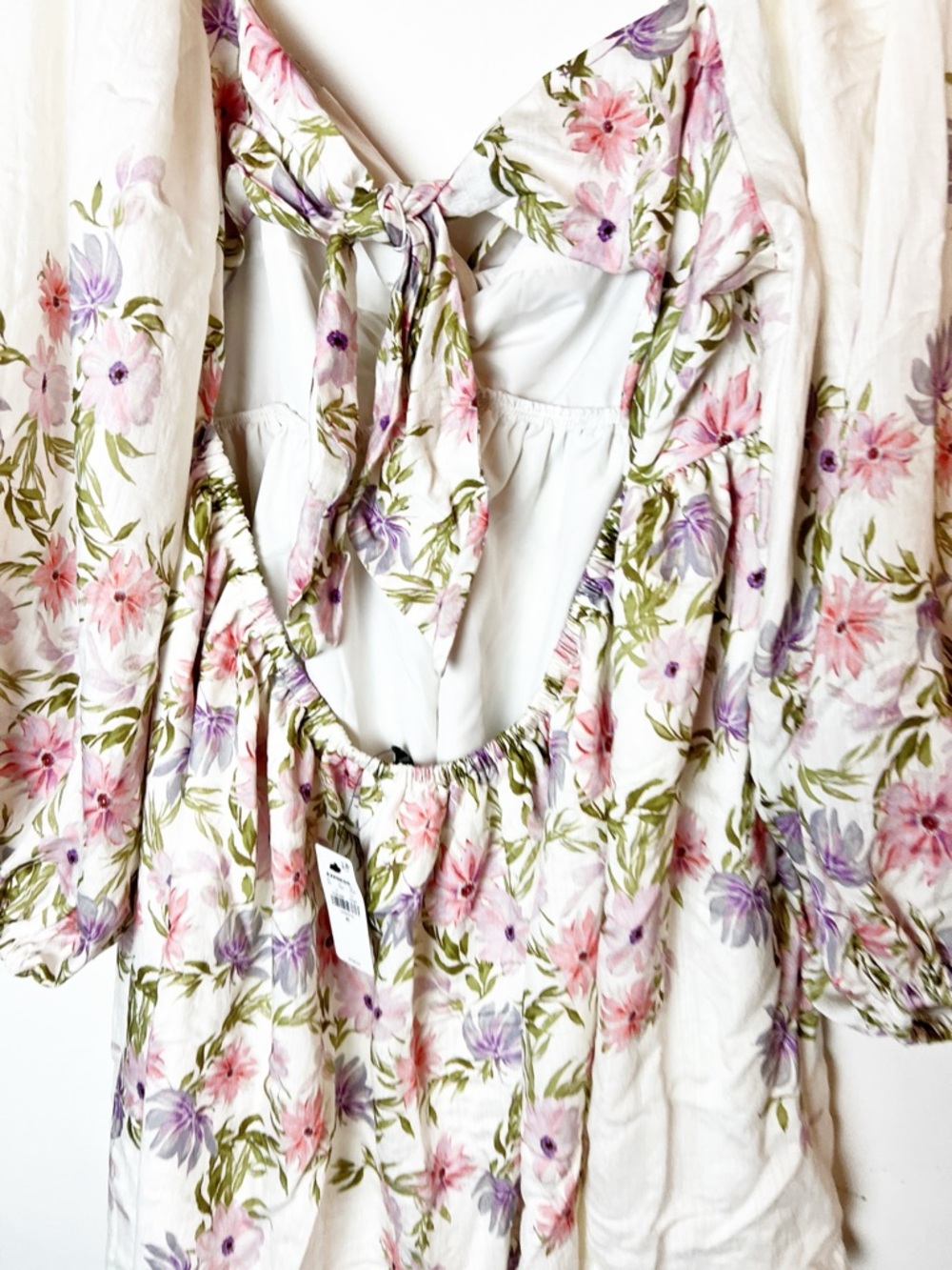 NWT SZ XL Express Floral Sweetheart Babydoll Mini Dress in Cream & Pastel Floral - Picture 6 of 9